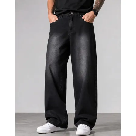 Calça Jeans Masculina Larga Baggy Grande Reta Balão Wide Black Street 44