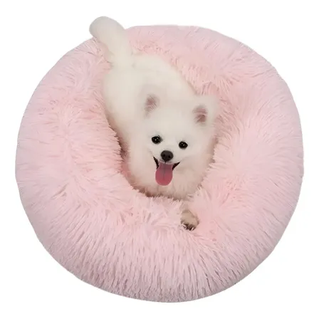 Cama Pet Donut Pelucia Redonda 60x60 Caminha Nuvem Gato Cão Cor Rosa-claro Desenho Liso