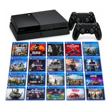 Ps4 Playstation 4 Com Mais De 20 Jogos E 2 Controles Preto