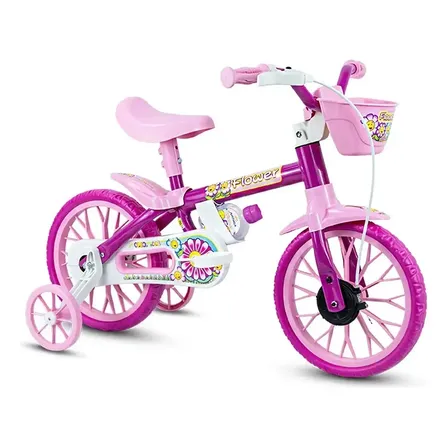 Bicicleta Infantil Aro 12 Menina Nathor Flower Rodinha Cesta 2 a 5 Anos