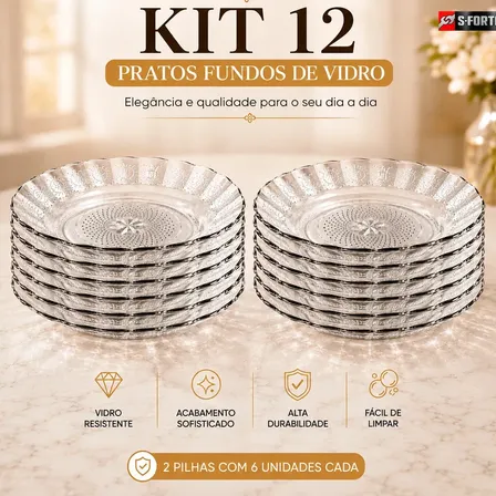 Kit 12 Prato Fundo De Vidro Transparente Estrela Para Restaurantes Servir Sopas Caldos Risotos E Massas