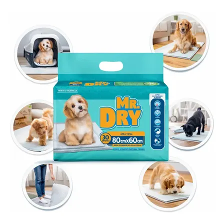 Tapete Higiênico Para Cães Marca Mr. Dry 30 Unidades Tamanho 80x60cm Ultra Absorção Anti Vazamento