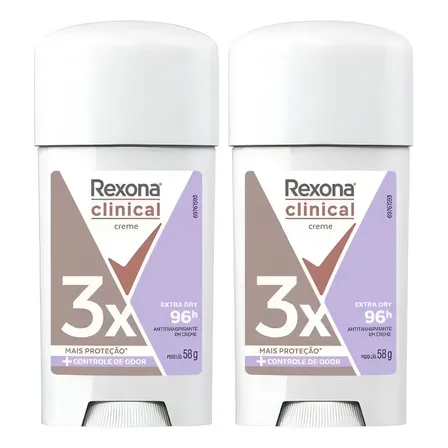 Kit Desodorante Rexona Clinical Extra Dry em Creme Para Mulheres, Com 2 Unidades de 58 g