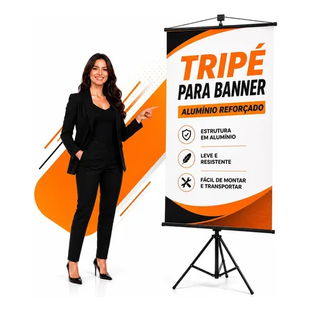 Tripé Banner 2.10m Regulável Aluminio Porta Banner Pedestal Preto