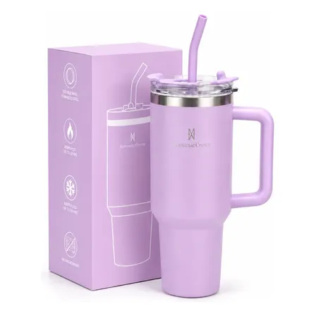 Copo Térmico Gigante 1,2l Inox Com Tampa Inox Canudo Escova Roxo Claro Cor Pura / Material Fosco