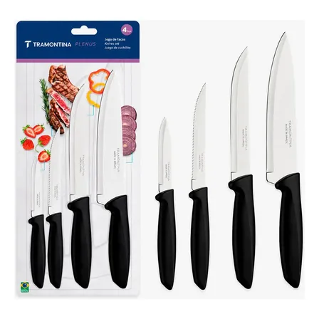 Jogo Facas Tramontina Kit Conjunto Faca Cozinha Churrasco 4p