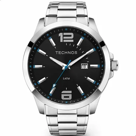 Relógio Technos Masculino 2115GU/1A 45 Milímetros Aço Inoxidável com Fundo Preto e Azul Prova D´Agua 50m