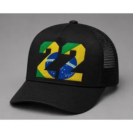 Boné Telinha Trucker 22 Estampa Brasil Dtf Unissex Preto Un