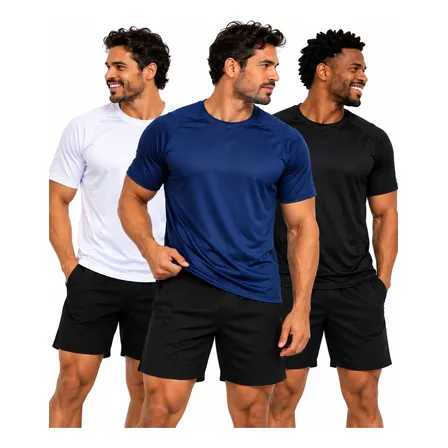 Kit 3 Camiseta Dry-fit Premium Masculina Academia Caminhada Preta Branca E Azul Lisa G 42-44