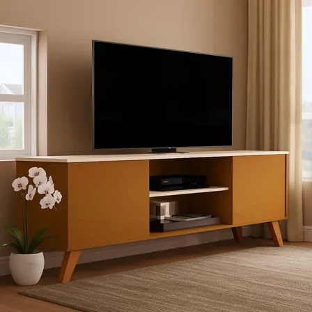 Rack Para Sala Bancada Portas Estante Tv Até 58 Home Helena
