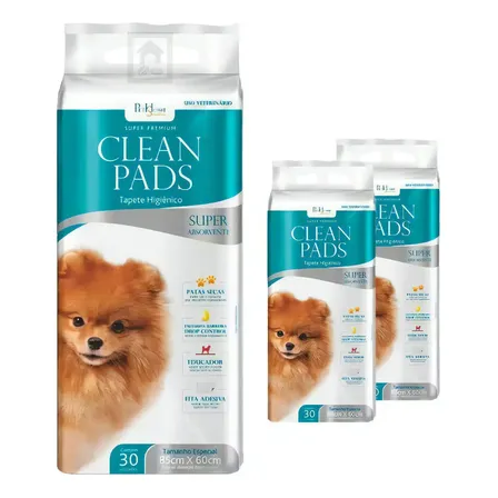 Kit 3 Tapetes Higiênicos Clean Pads C/30 Unidades - 85x60cm