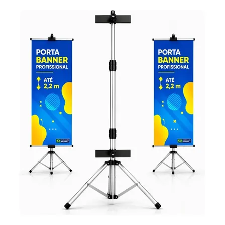 Tripé Infinityfull Porta Banner, 2,2 M Cor Preto E Prata Preto/prata