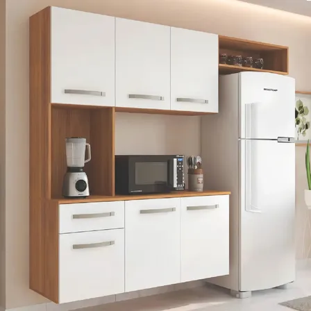 Cozinha Suspensa Belíssima 165cm Balcão Armário Multiuso Cor Freijó/branco