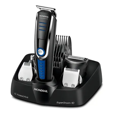 Aparador de Pelos Super Groom 10 Mondial Preto/Azul Bivolt BG-03