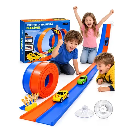 Pista Flexível 4 Metros Com 2 Carrinhos Corrida Infantil Multicolor
