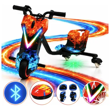 Triciclo Drift Elétrico Infantil Mini Moto 6.5' Bluetooth Agua/fogo