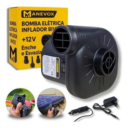 Bomba de Ar Portátil Elétrica Compressor Para Encher e Esvaziar Colchão Inflável Piscina Boias Bivolt Manevox