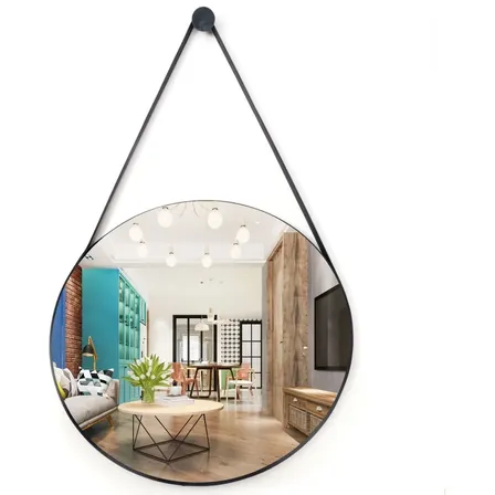 Espelho Redondo Decorativo Suspenso Alça 20cm + Pino Brinde Preto