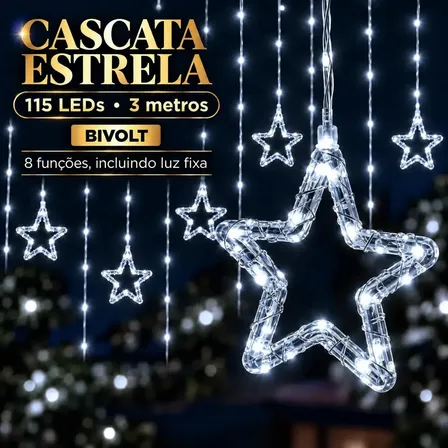 Cascata Estrela 3m 115 Leds Natal Prova D'água Bivolt 8 Fun